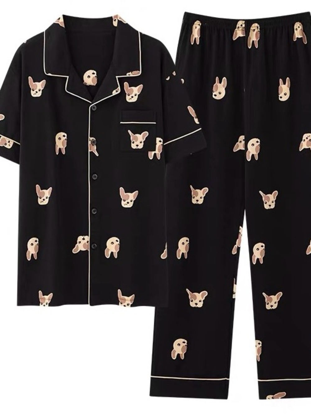 Brandnew Men's Black Cotton Pajama Set with Beige Dog Print